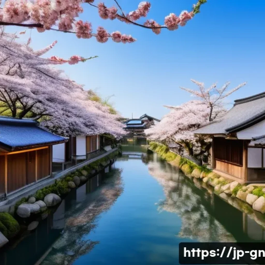 GNH 행복경제와 지역 경제 활성화 - A vibrant rural Japanese town during spring, showcasing a harmonious blend of traditional and modern...