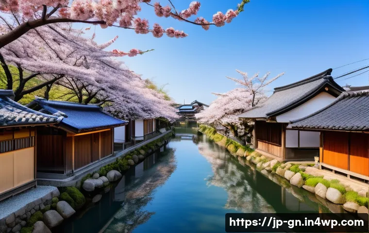 GNH 행복경제와 지역 경제 활성화 - A vibrant rural Japanese town during spring, showcasing a harmonious blend of traditional and modern...